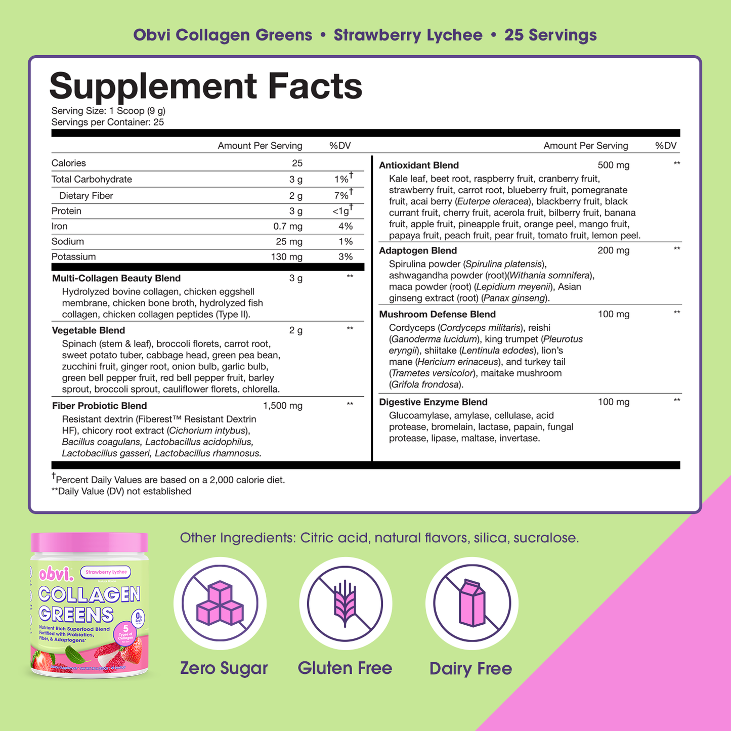 Obvi Collagen Greens Strawberry Lychee 7.9 OZ - 1 pack