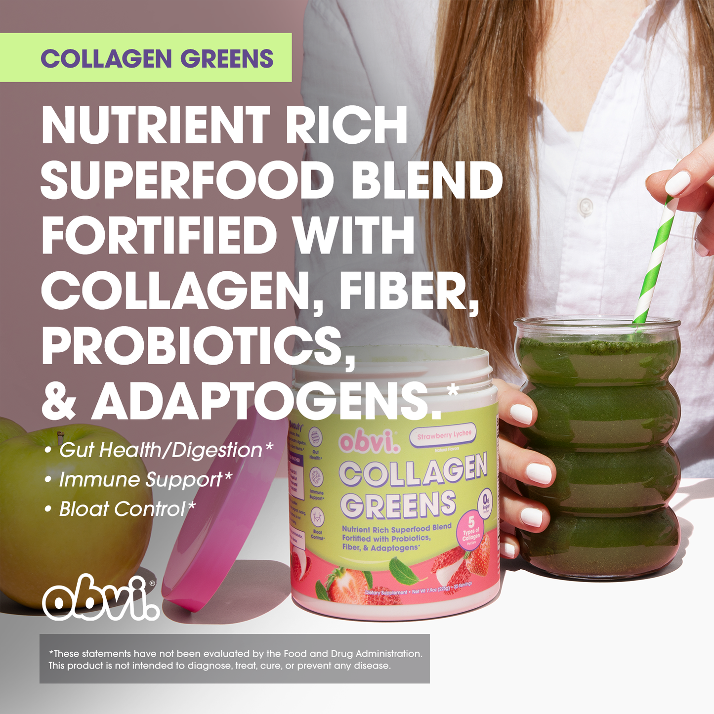Obvi Collagen Greens Strawberry Lychee 7.9 OZ - 1 pack